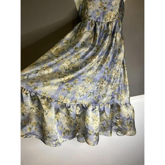 Wild Fable Dress Womens Small Blue Floral Satin Maxi Sundress Ruffle Hem - Picture 6 of 12